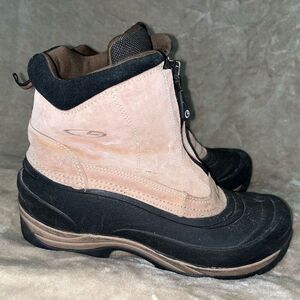 Thermolite Mens Size 12 Rubber Leather Boots‎ Zip Front Winter Rugged Tan Black